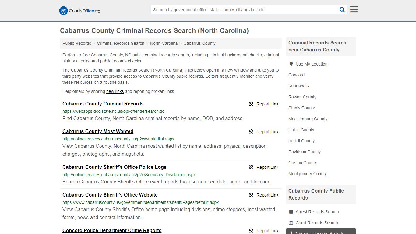 Cabarrus County Criminal Records Search (North Carolina)